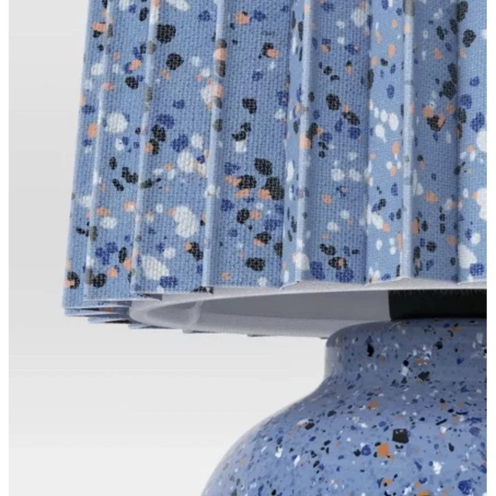 Set of 2 Mini Printed‎ Ceramic Base Table Lamps with Printed Pleated Shades NEW
